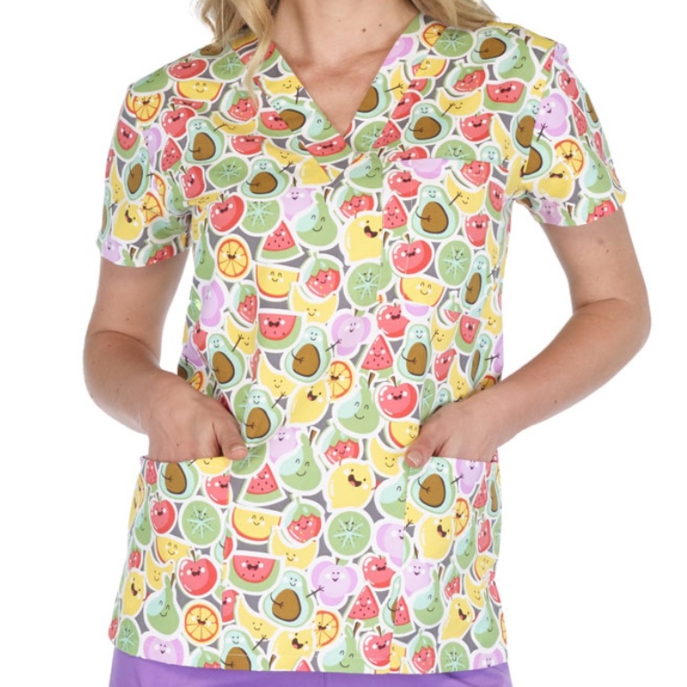 NWT Women’s Large Fruity Friends I Love Scrubs Scrub Top